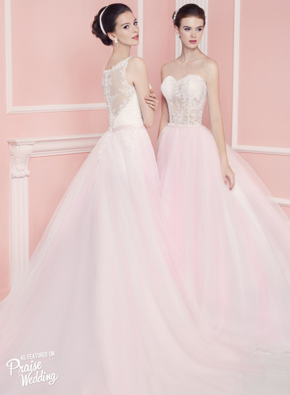 Girls can't say no when it comes to lace + pink tulle! These chic gowns from Digio Bridal are utterly romantic!
