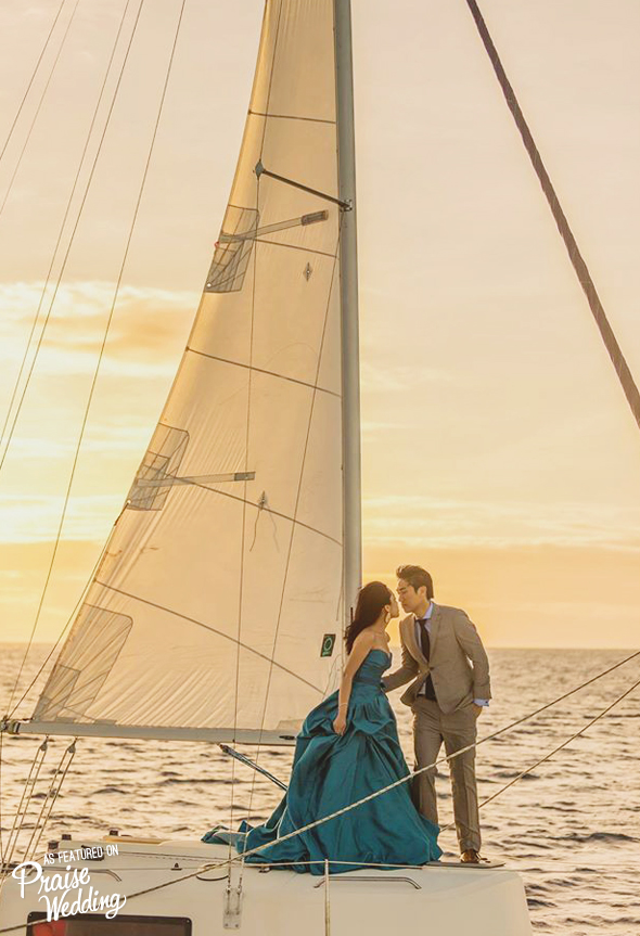 Sail away with me, and let love be our direction! Utterly romantic Guam prewedding session on the boat!