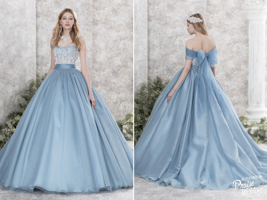 This lovely blue gown by Hardy Amies is like a modern Cinderella gown with a unique twist!