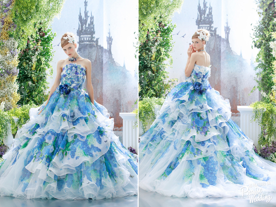 Wow-ee! This stunning blue floral gown from Stella De Libero's latest collection is an work of art!