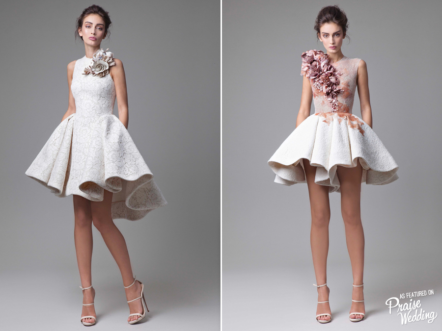 White vs. pink, which one of these short gowns from Krikor Jabotian's 2016 collection is your favorite?