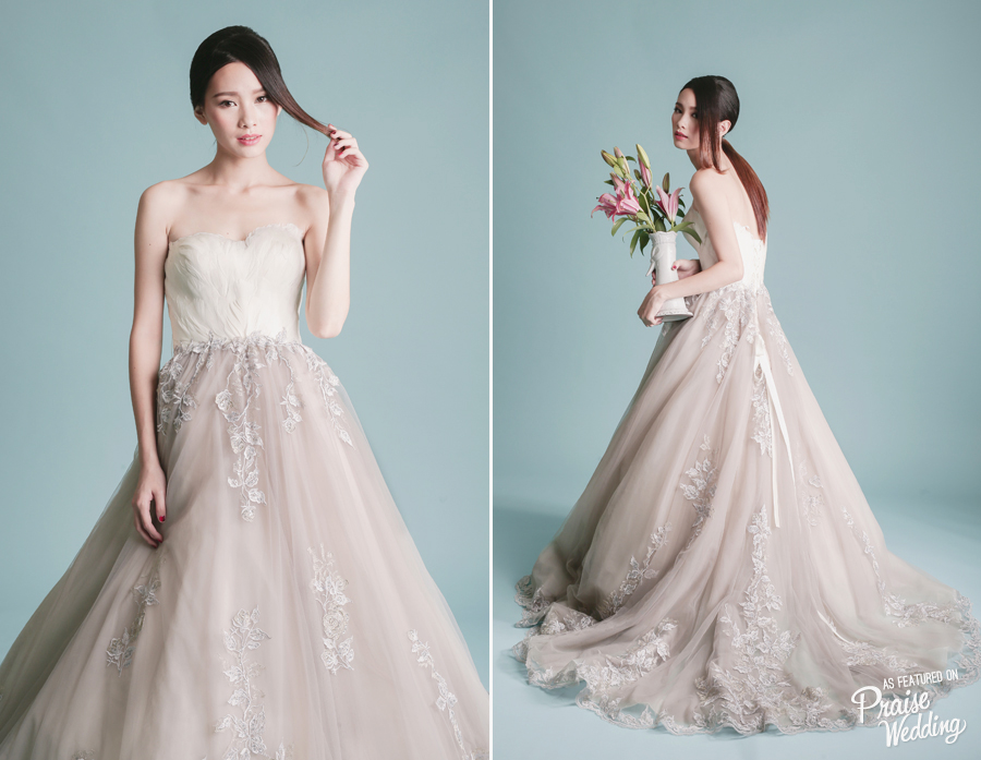 How elegant is this romantic gown from Mon Chaton? We're in love with the unique color combination and gorgeous floral touches!
