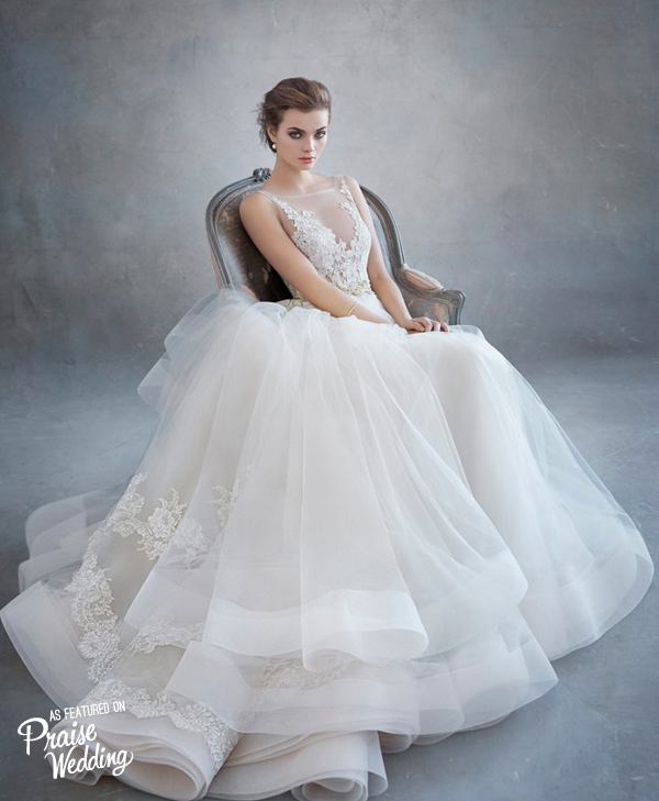 Lazaro's champagne ball gown with illusion neckline and laced tulle skirt is absolutely gorgeous!