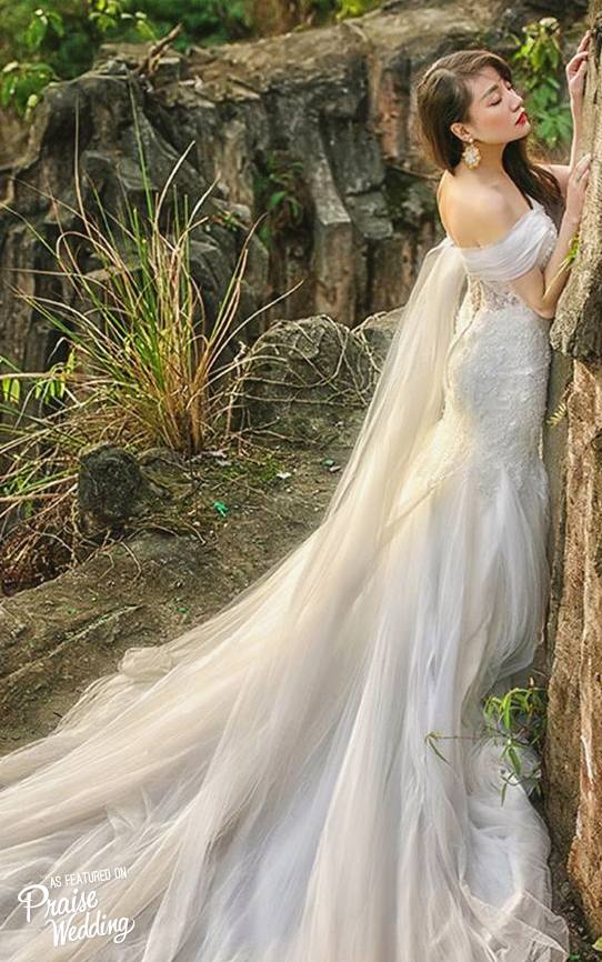 If you're looking for a romantic wedding dress with an unique twist, this stylish gown from W.H. Chen Haute Bridal with detachable coverup is for you! 