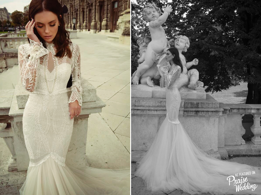 Ester Bridal's vintage-inspired, body-hugging mermaid gown with gorgeous embellishments that add ample romance!
