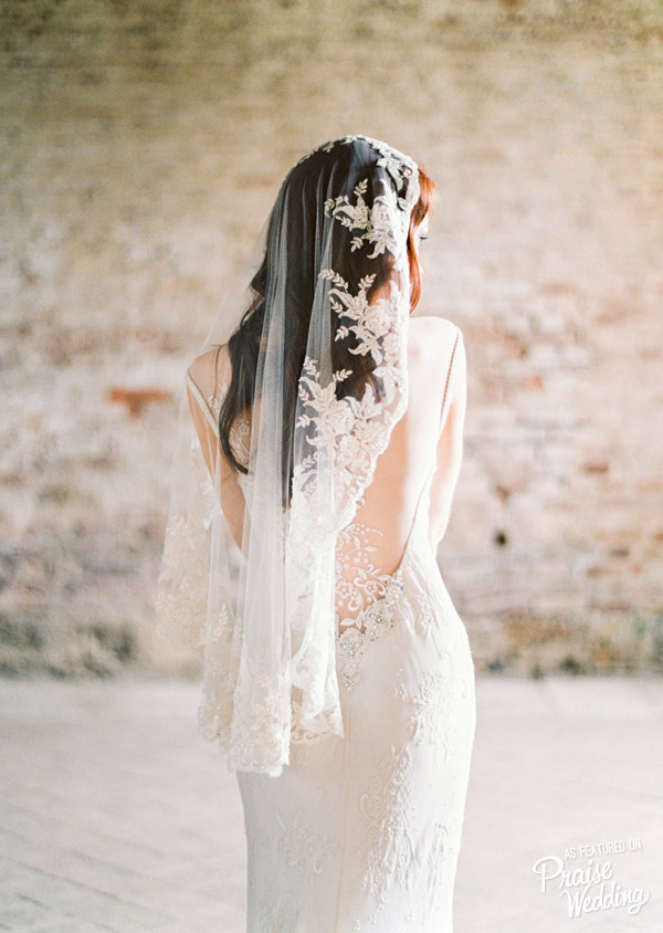 How romantic is this beautiful veil from Sibo Designs with fully beaded delicate floral lace?