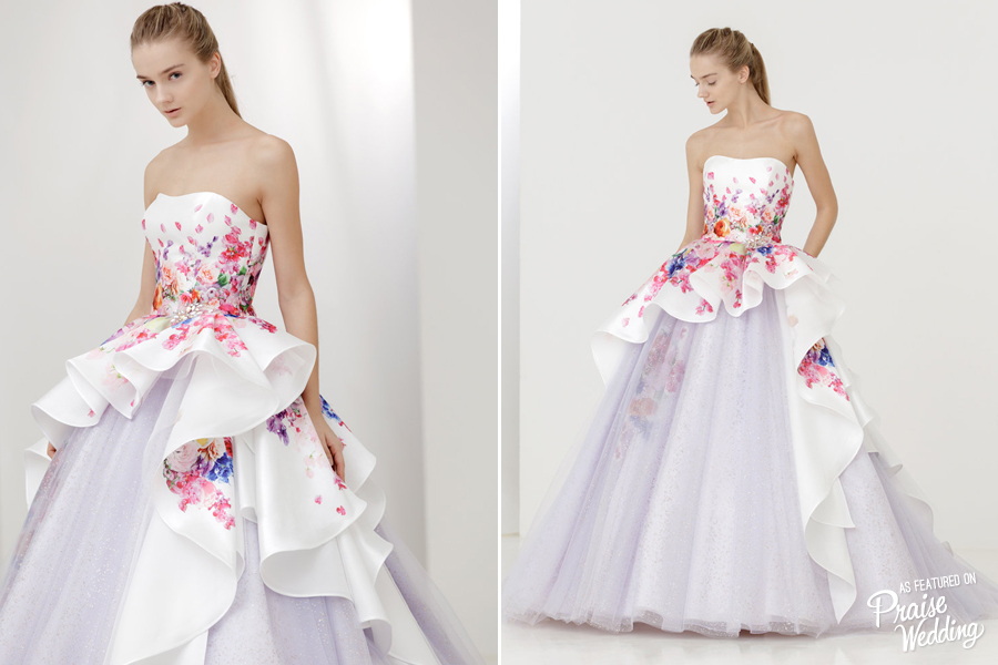 A blast of pure freshness with romantic watercolors, vibrant tones, and sparkly tulle, this Cher Coeur gown is one of a kind!