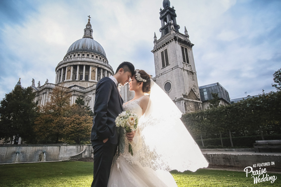 Everything from the bridal look to the European backdrop is illustrating elegance and regal romance!