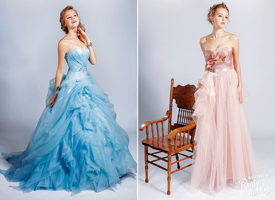 Blue or pink? These sweet gowns from Beattie Bridal's latest collection are oh so chic!