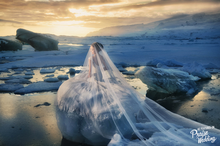 Breathtaking Iceland bridal portrait featuring the prettiest wedding dress! Exceptionally beautiful bridal inspiration!