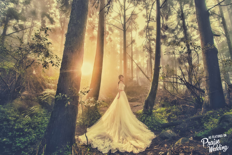 Romantic sun-filled enchanted forest bridal portrait overflowing with magic!