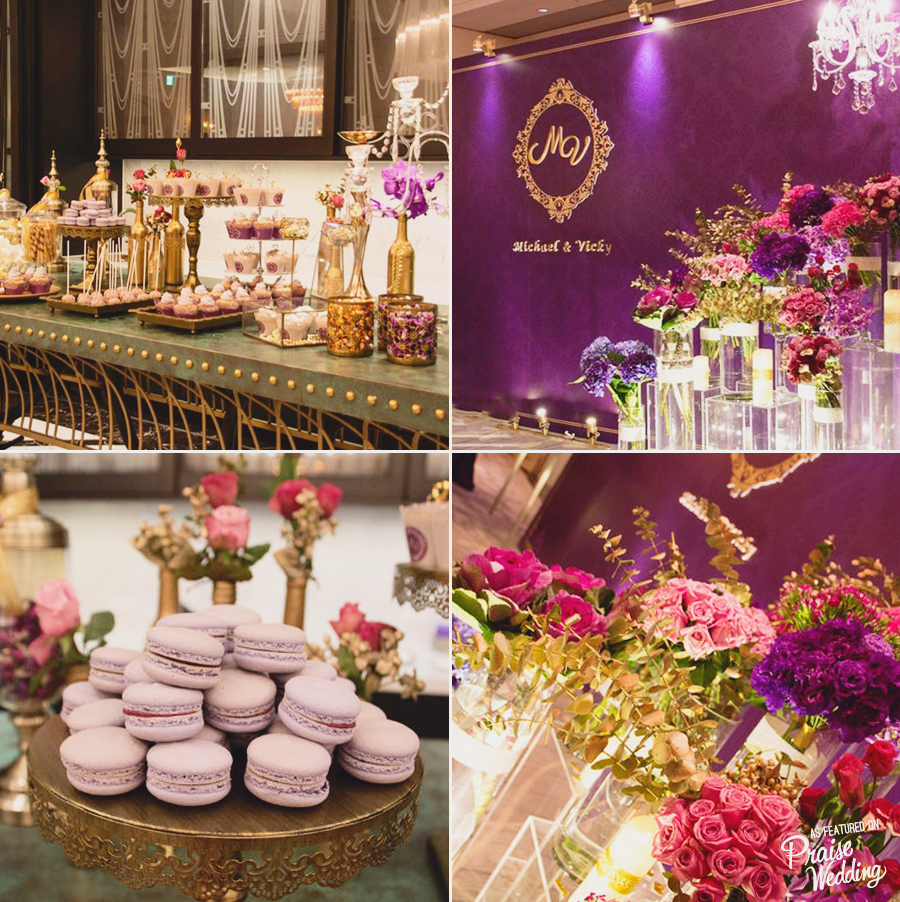 How incredible is this purple x gold wedding decor!