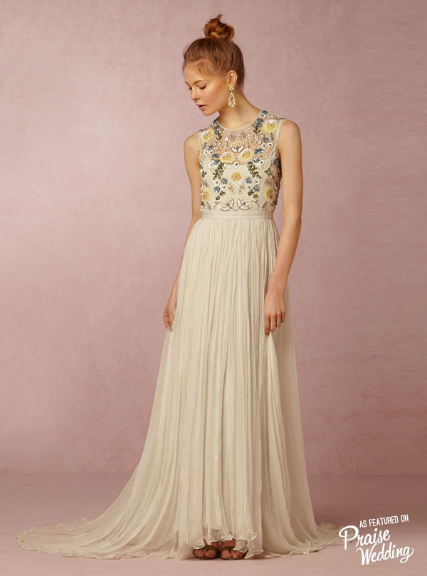Chic, stylish, and playful two-piece design - BHLDN's Paulette Dress featuring vibrant beading and chiffon skirt!