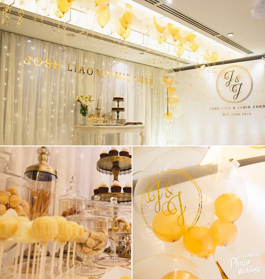 When golden mini lights meet cheerful yellow balloons, the result is magical wedding decor!
