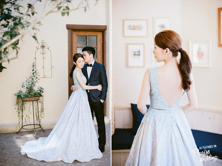This Bride is a stunning vision with her low ponytail and stylish backless bridal gown!