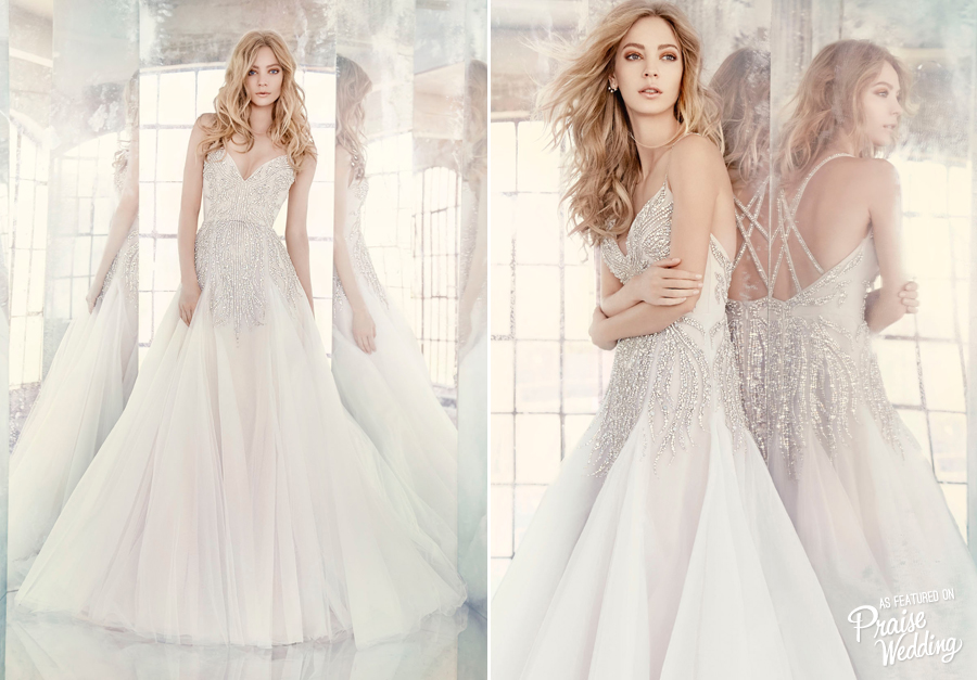 In love with Hayley Paige's new A-line design dripping with rhinestone beading (and wow look at those beaded straps)!