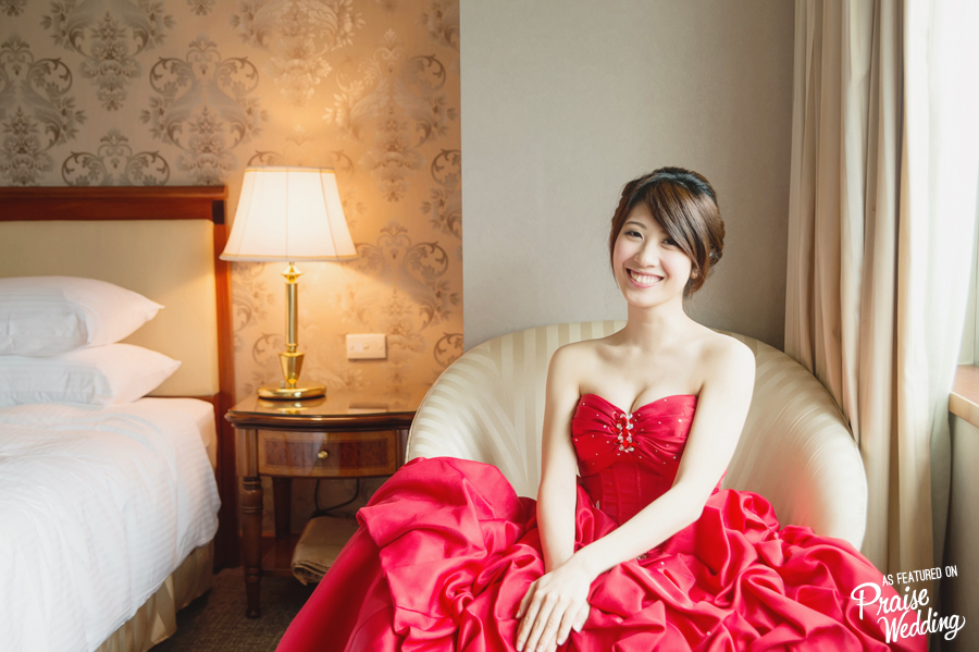 Red for love, passionate bride with infectious joy