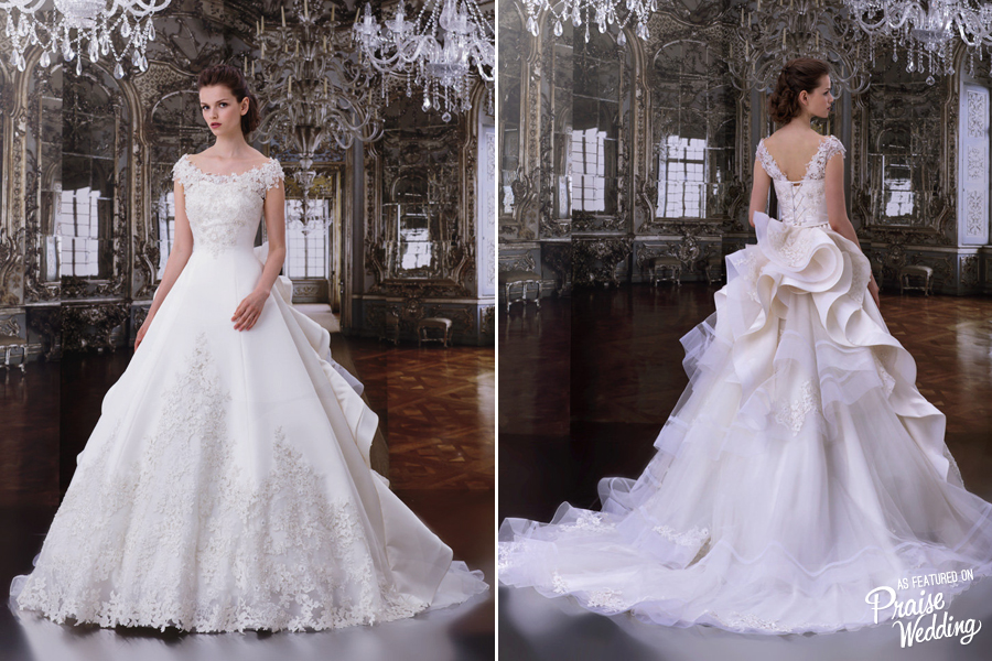 A sweet bridal ball gown from Hartnell London with feminine details presenting regal elegance.