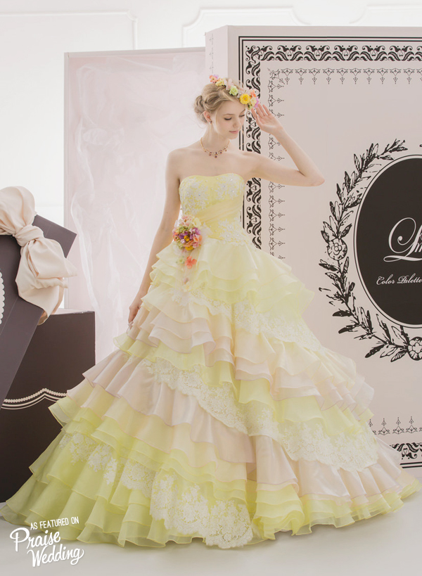 Pastel yellow x pink? Perfect princess-worthy gown from Love Me More for spring and summer brides!