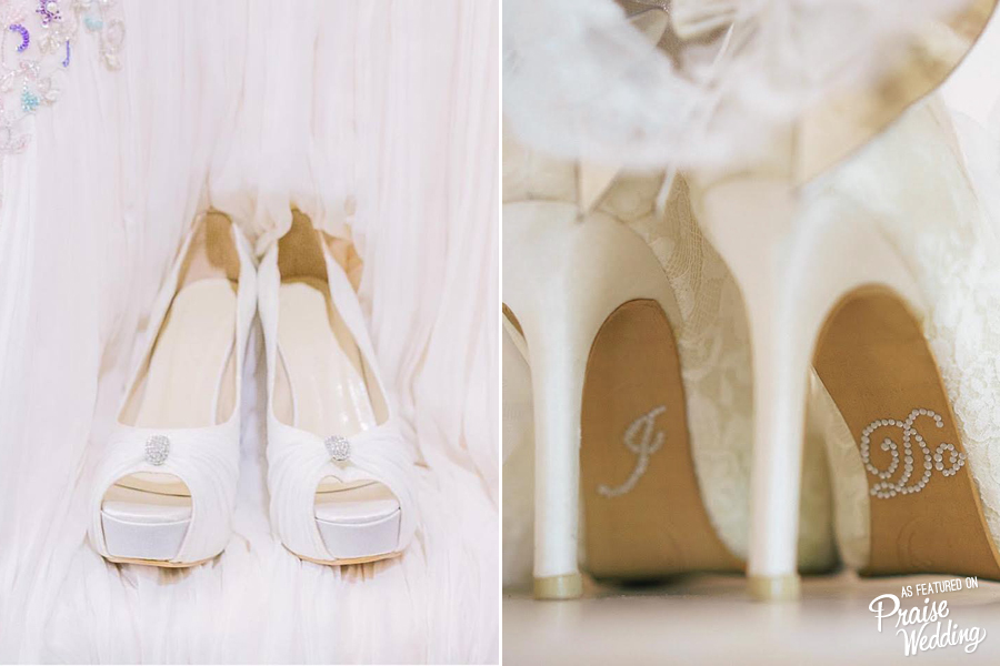 We’re head-over-heels in love with these classic bridal shoes and the silver rhinestone I DO sticker!