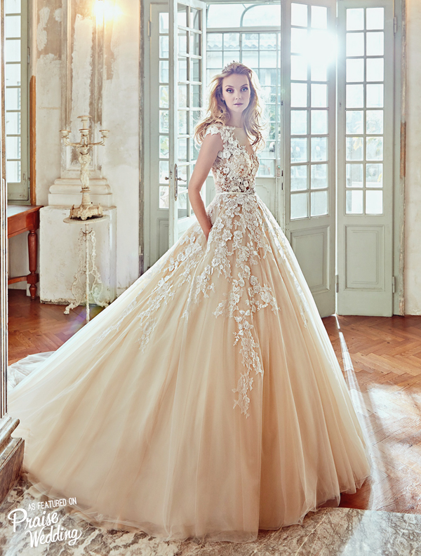 This peachy lace gown from Nicole Spose' 2017 collection is so incredibly breathtaking!