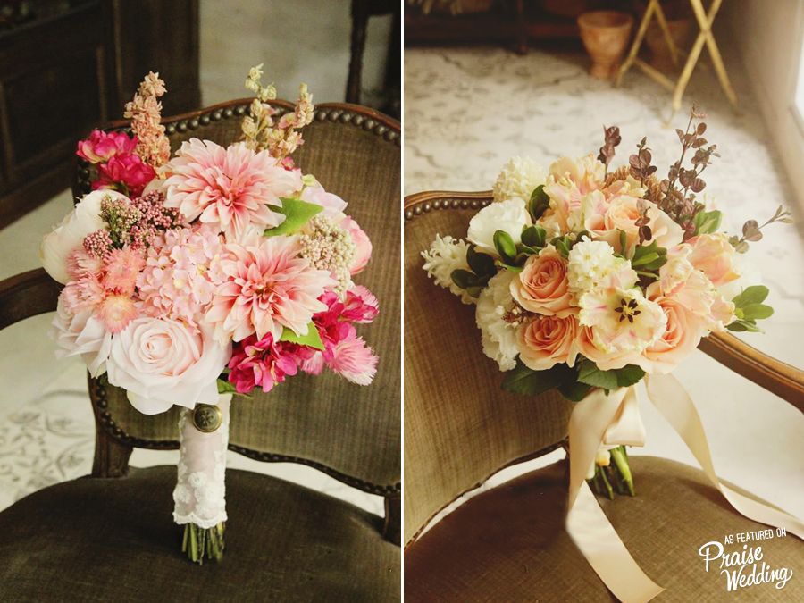 Pink or peach? So in love with these heavenly sweet bridal bouquets!