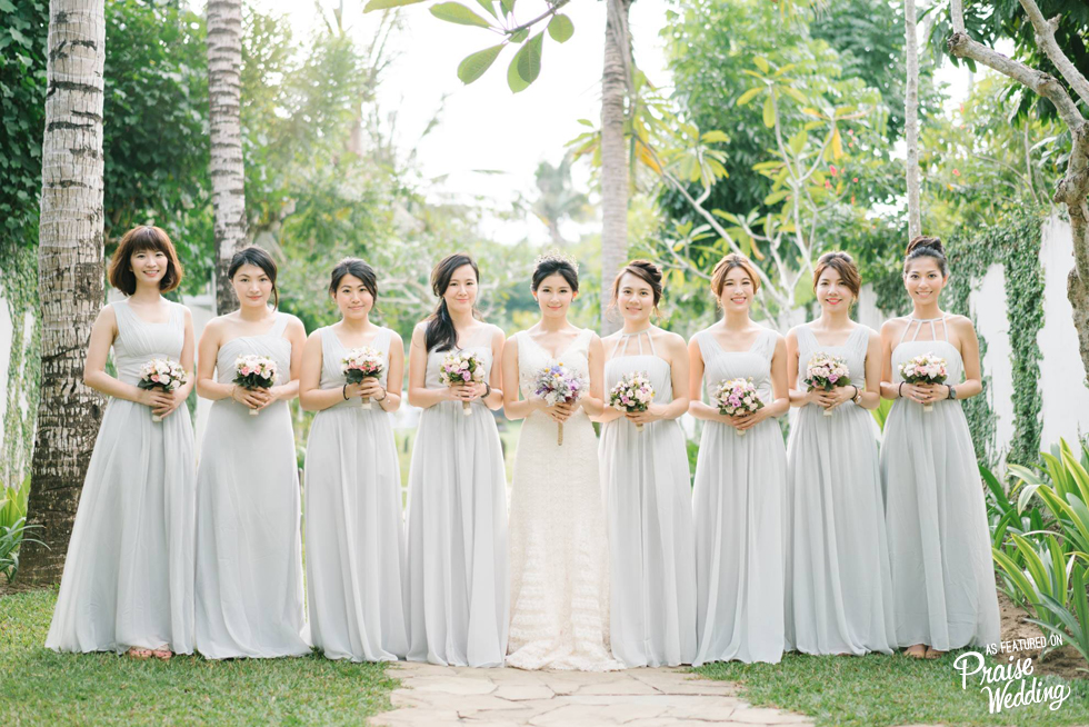 A beautiful bridal party portrait captured in Bali with organic elegance and pure romance! 