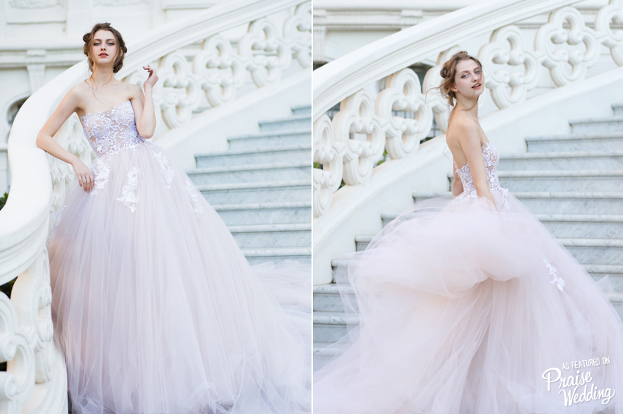 Romantic and feminine, yet detailed and unique, this blush gown from Sara Mrad is oh so beautiful!