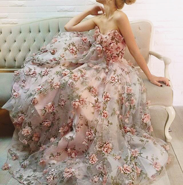 Garden-inspired gown from Teuta Matoshi Duriqi, featuring lively 3D flowers!
