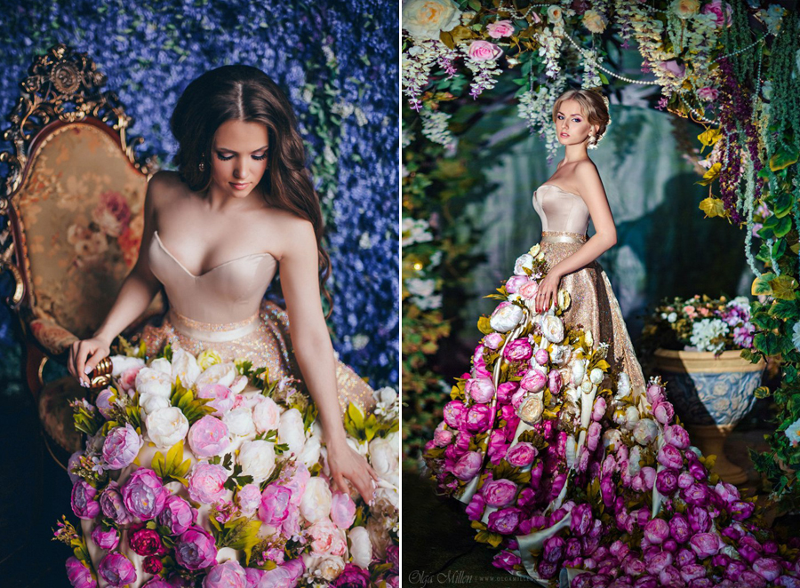 Incredibly beautiful Malyarova Olga sequin gown filled with fresh flowers! 