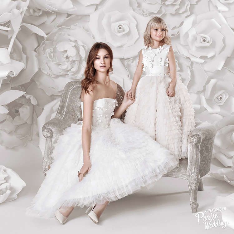 Yulia Prokhorova dreamy bridal gown filled with 3D flowers and matching flower girl dress! Cuteness overload!