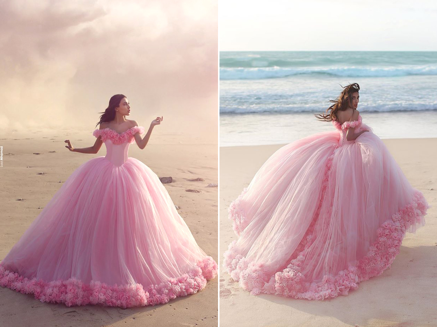 Girls, say hello to your dream come true in wedding dress! This pink floral ball gown from Organza Al Ahmar is a show stopper!