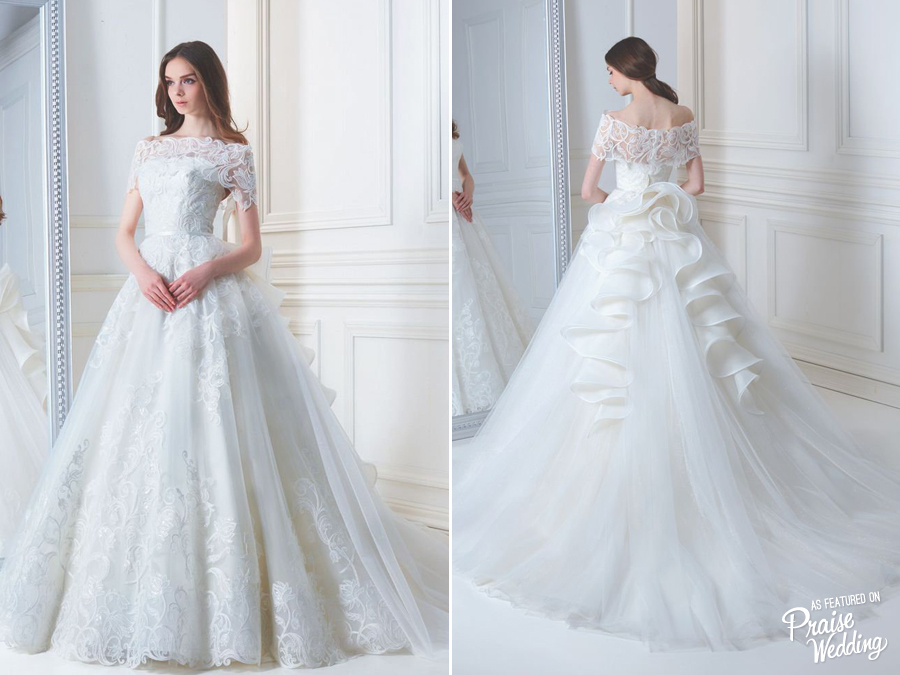 A timeless gown from Alessa featuring unique lace details and a beautiful back design!