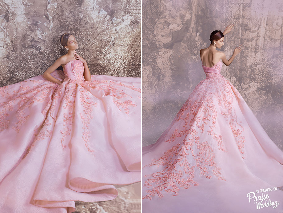 Splendidly elegant and charmingly pretty, Ezra Couture's contemporary pink gown featuring detailed embroideries is oh so chic!
