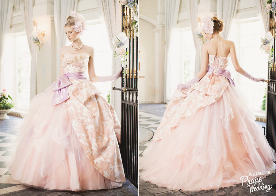 Just wow! This classic pink gown from Hardy Amies London is designed for princess brides!