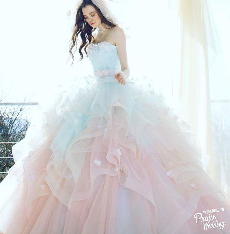 When pink meets blue adorned with sweet floral details, the result is this obsession-worthy Kiyoko Hata bridal gown!