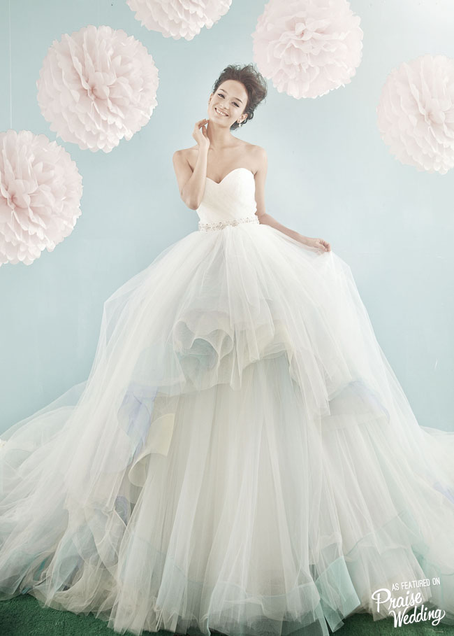 Just a touch of pastel adds utterly romantic style! This sweet gown from La Belle Couture is downright droolworthy!