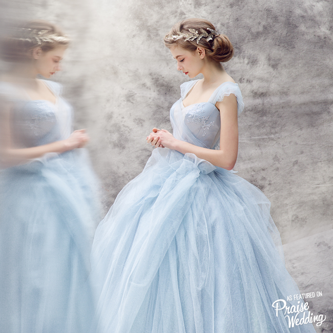 Blending romantic details with a sweet princess-worthy silhouette, this baby blue gown from Royal Wed is oh so sweet!