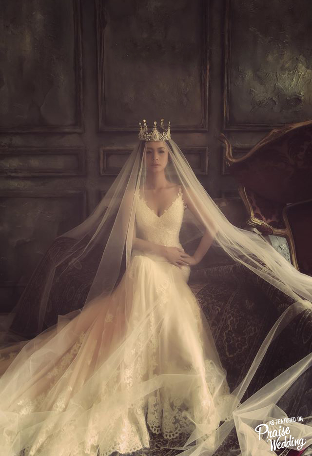 Artistic fashion-forward bridal portrait with major queen vibes!