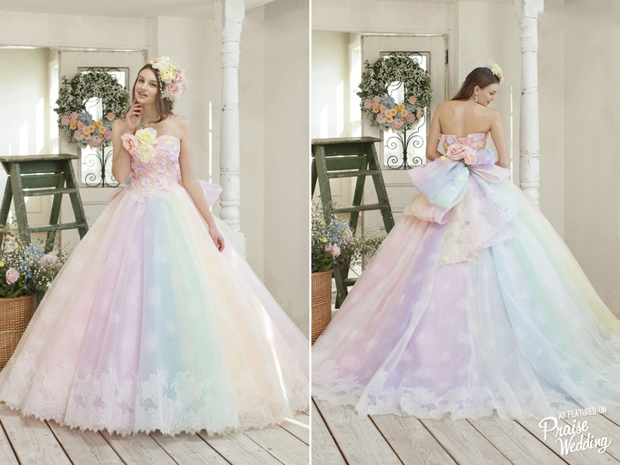Utterly blown away by this rainbow pastel gown from Nicole Collection! 