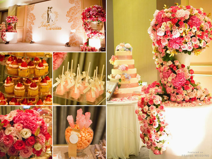 Utterly romantic pink-done-right wedding decor with a touch of glam!  