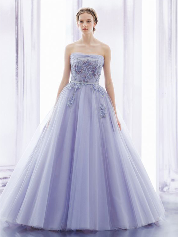 Princess-worthy gown from L'Atelier Mariage featuring romantic layers of lavender tulle and vintage-inspired embellishments!