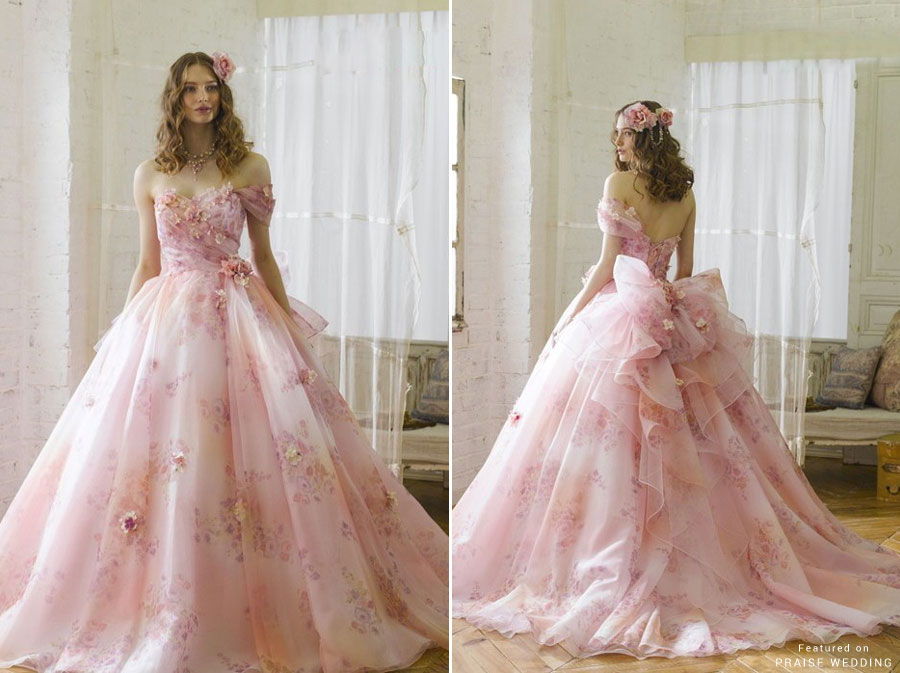 Sweet pink floral gown from Yumi Katsura with lovely hand-crafted details!