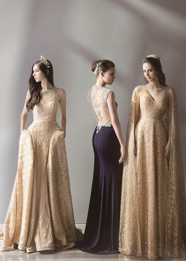Timeless elegant evening gowns from D Chloe with a touch of metallic glam!
