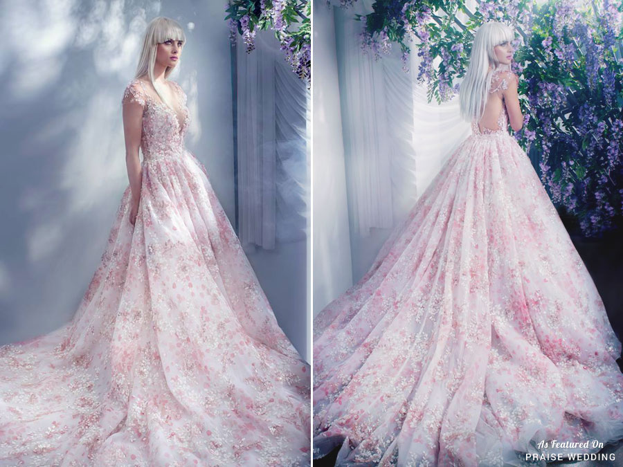When watercolor floral print meets pretty sparkles, the result of this YSA Makino gown is pure perfection! 