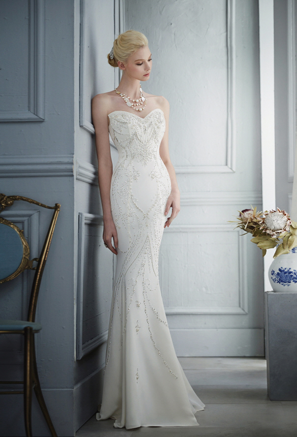 Breathtaking Alexandra Busan gown featuring a gorgeous silhouette with lavish gilded embroideries!