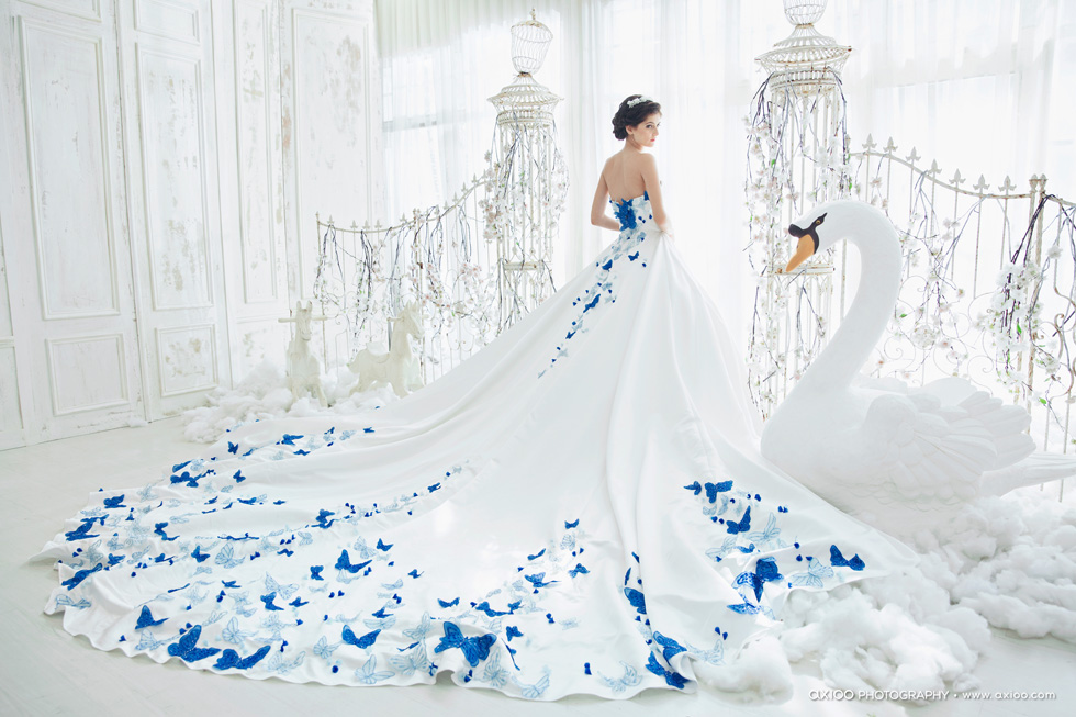 This beautiful gown from Abineri Designs featuring unique blue butterflies is a show stopper!