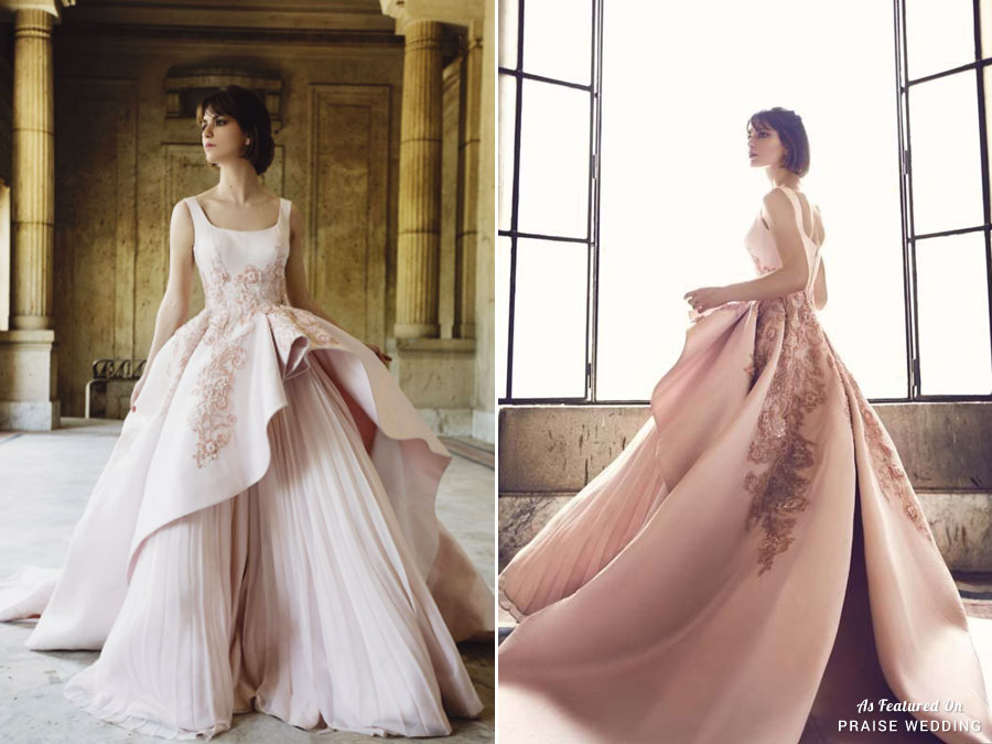 Fashion forward gown from Shahira Lasheen with stylish embroidery perfect for contemporary brides!