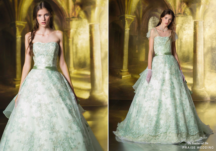 This sweet romantic mint floral gown from Hardy Amies London is so refreshing!