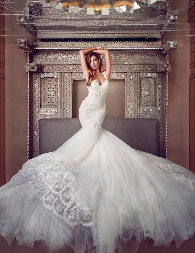 This Bride is a stunning vision in her Galia Lahav gown featuring dreamy tulle train and a gorgeous fitted silhouette!